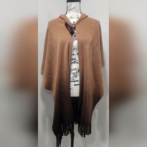 K.d. Spring Women's Hooded Knit Pullover Sweater Poncho Shawl Brown Ombre NEW
